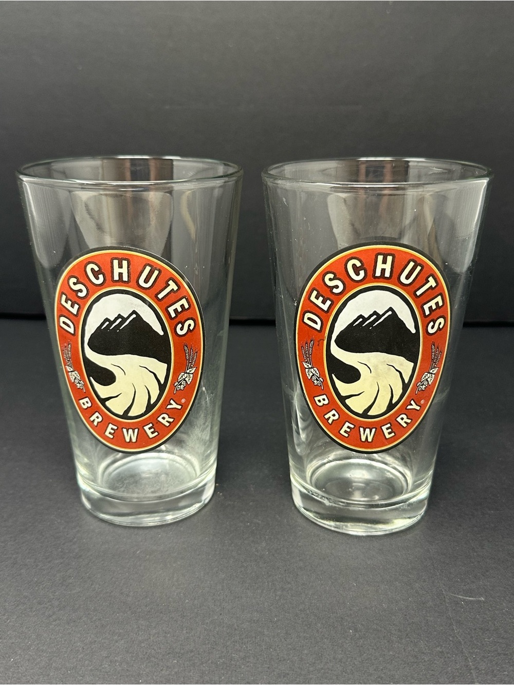 Deschutes Brewery 16oz Printed Pint Glass Set of 2 Clear Tapered Barware A1